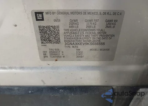 2019 Chevrolet Equinox Lt from USA, damaged, VIN 3GNAXKEV9KS656555